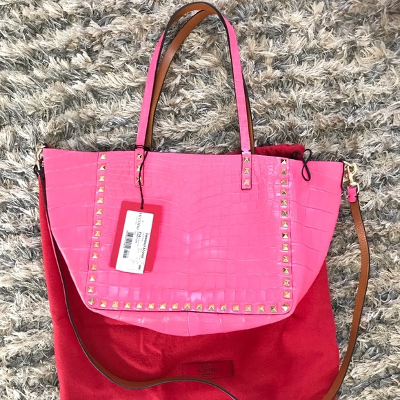 Valentino Handbags - Valentino alligator skin pink/brown reversible bag
